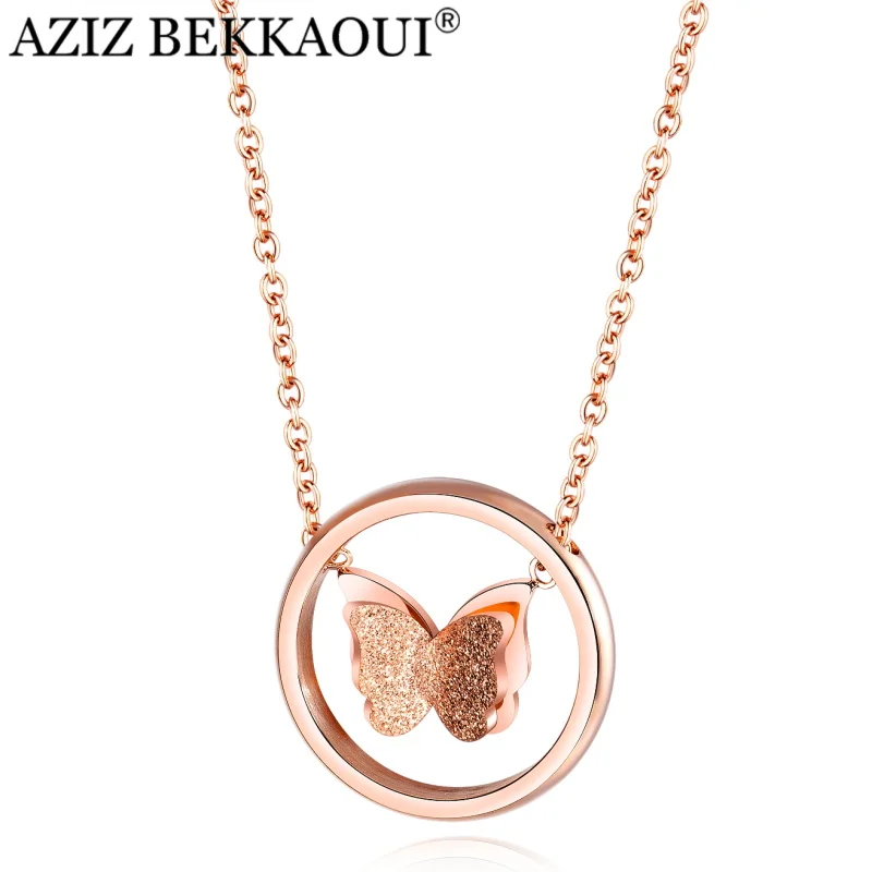 Женское колье с подвеской бабочкой из нержавеющей стали|Ожерелья подвеской| |