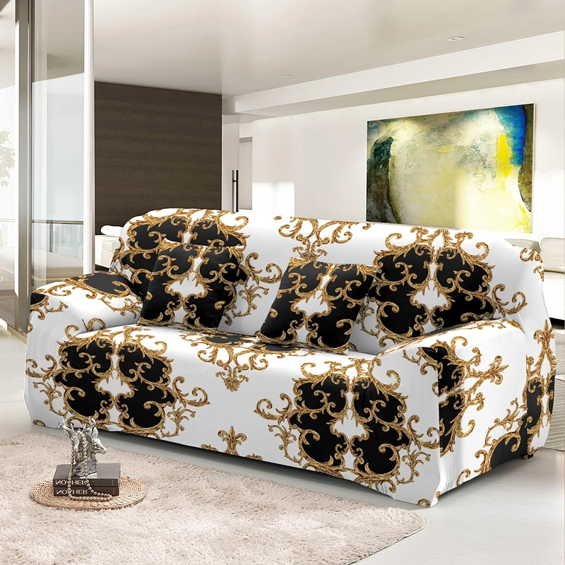 

Golden Lines Psychedelic Geometric Stretch Cover For Sofa L Shape 1/2/3/4-seats Universal Elastic Slipcover Case Pillowcases