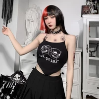 goth skull print sexy backless camisole gothic punk chain straps black camis harajuku streetwear sleeveless cross knittedtops
