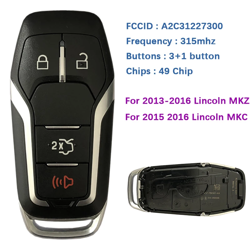 

CN093007 Original 4 Button Lincoln PROX Key Smart Keyless Remote Fob With 315MHZ Transmitter A2C31227300