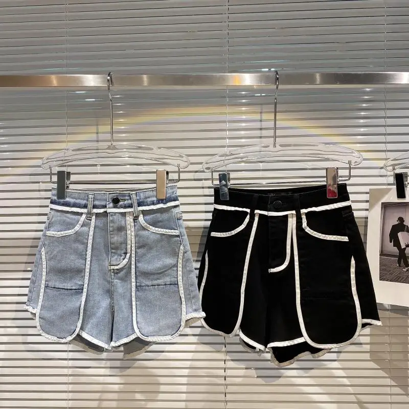 

Белая полоса сглаженными углами Джинсовые шорты Для женщин 2021 новые летние стиральная тенденция 3-точечный Короткие шорты детские джинсовы...