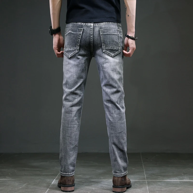 Мужские джинсы прямого покроя новые серые Стрейчевые брендовые модные мужские