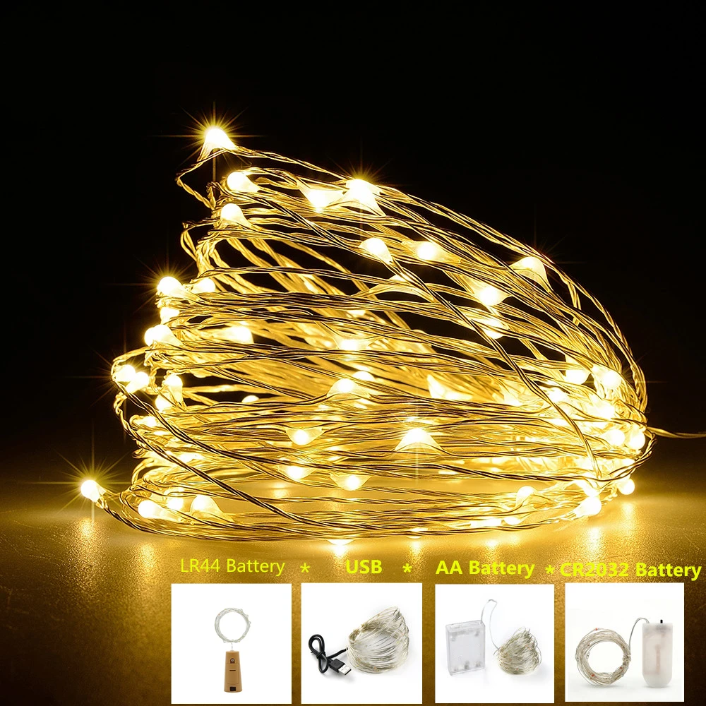 Светодиодная гирлянда из серебристой/медной проволоки уличная сказочная