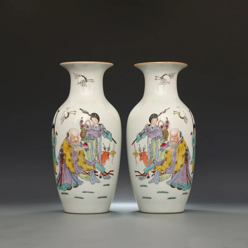 

Tongzhi Year Pastel Fu Ru Donghai Fu Xing Decorating Vase [a Pair] Antique Porcelain Antique Porcelain Collection