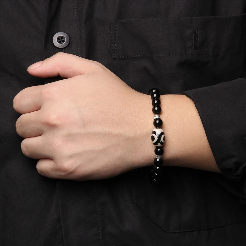 

Tibetan Women Men Energy Green orange Three-eyed Natural Tibetan Dzi Agates Bracelets Buddha Healing Black Stone Wealth Bracelet