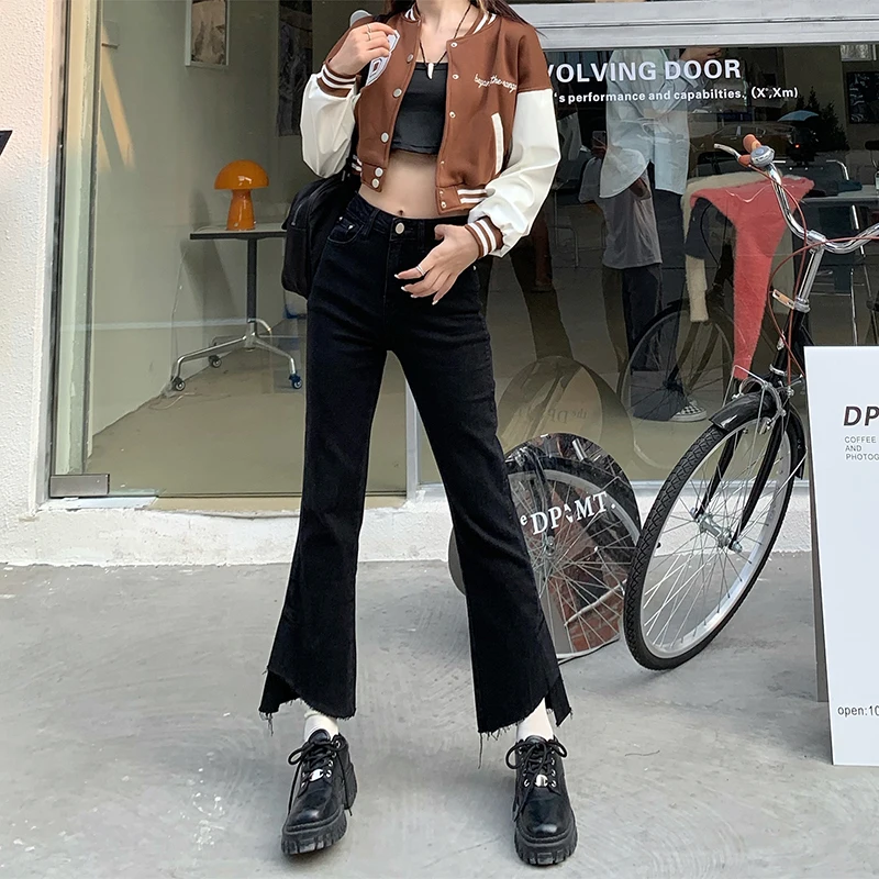 

DD0571 The new high-waist slimming jeans all-match irregular micro-flared trousers jeans