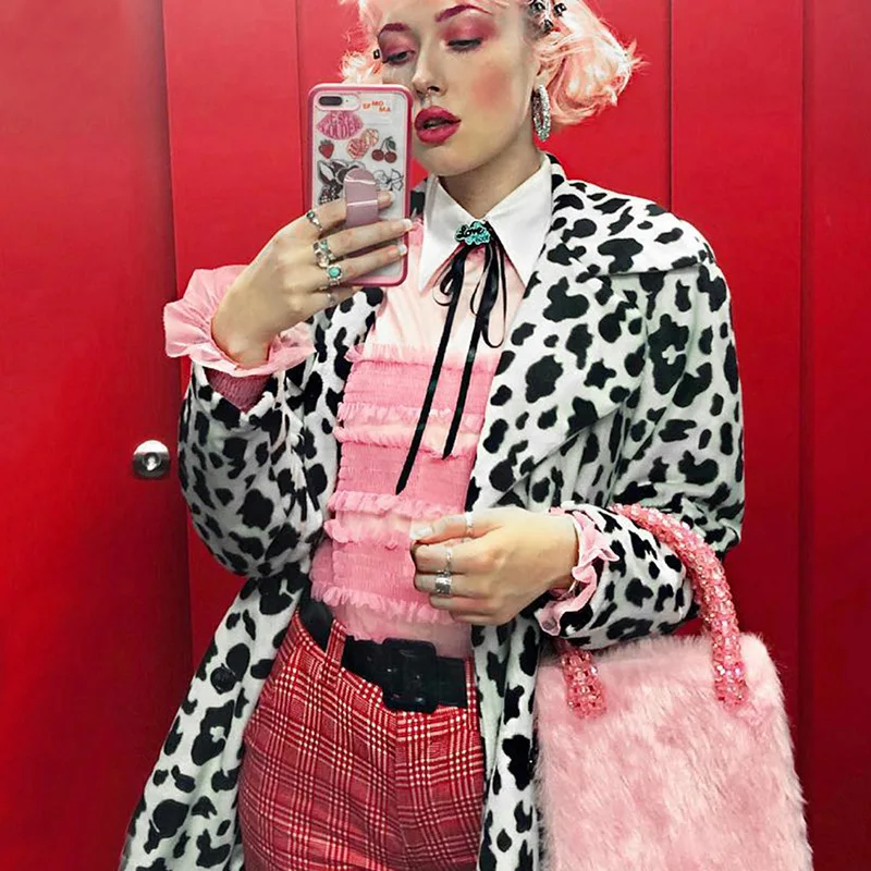 Faux Fur Print Coat Velvet Women Jackets 2020 Spring Parka Cow Jacket Modis Korean Style Manteau Fausse Fourrure Vache | Женская одежда