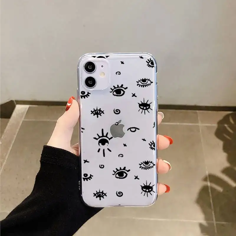 

Evil Eye Art Aesthetics Phone Case Transparent for iPhone 11 12 mini pro XS MAX 8 7 6 6S Plus X 5S SE 2020 XR
