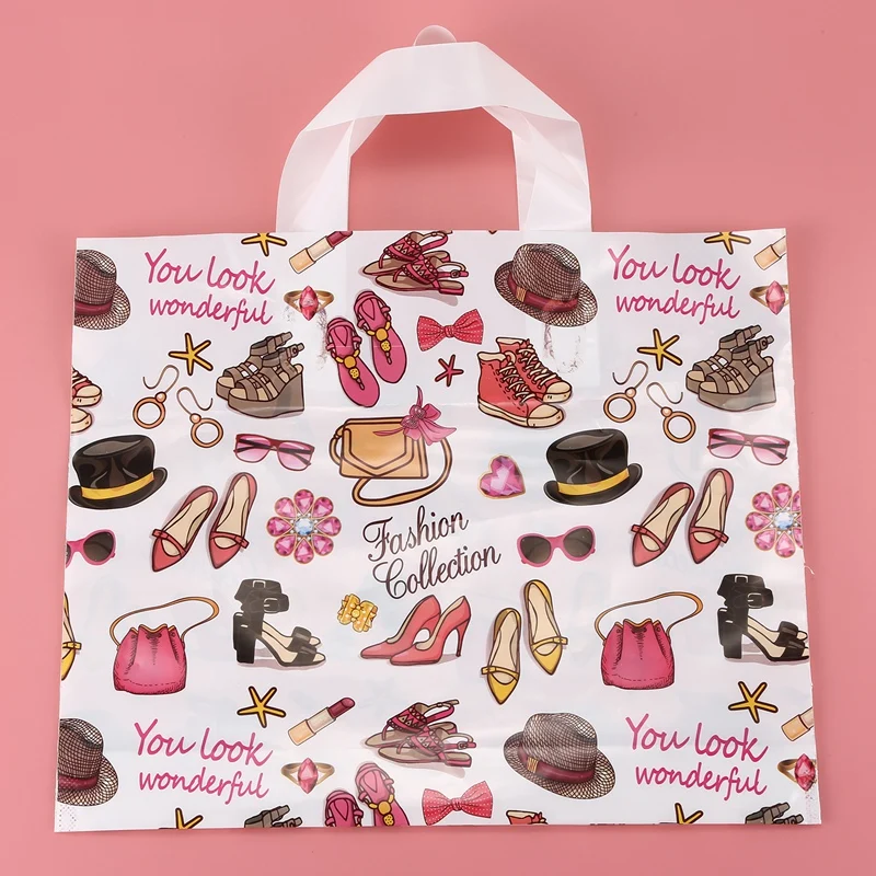 

50Pcs Gift Bags Plastic Shopping Bags Clothing Package Bags Party Supply Christmas New Year Gift Bags