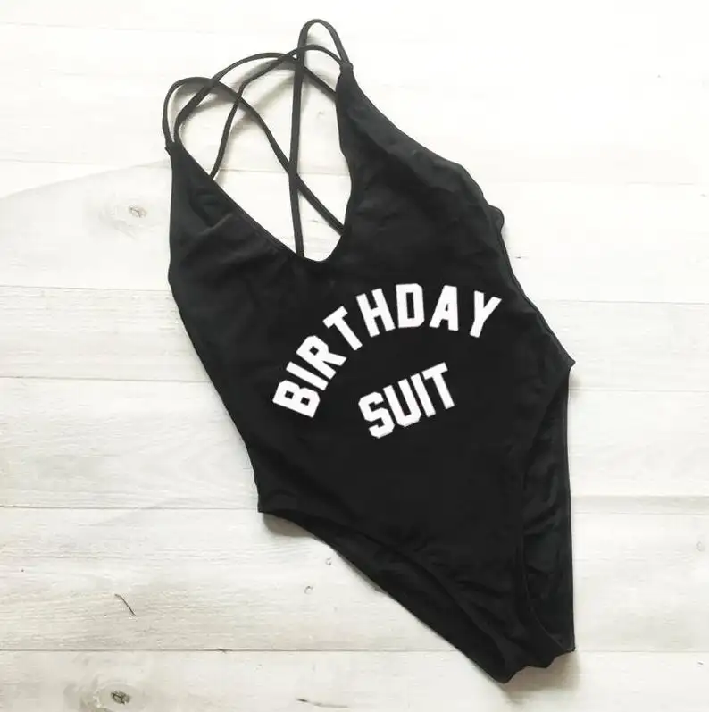 

Birthday Suit One Piece Swimsuit Bachelorette Party Sexy Summer Cross Beachwear Hen Party Letter Printing Swimsuits Dropshipping