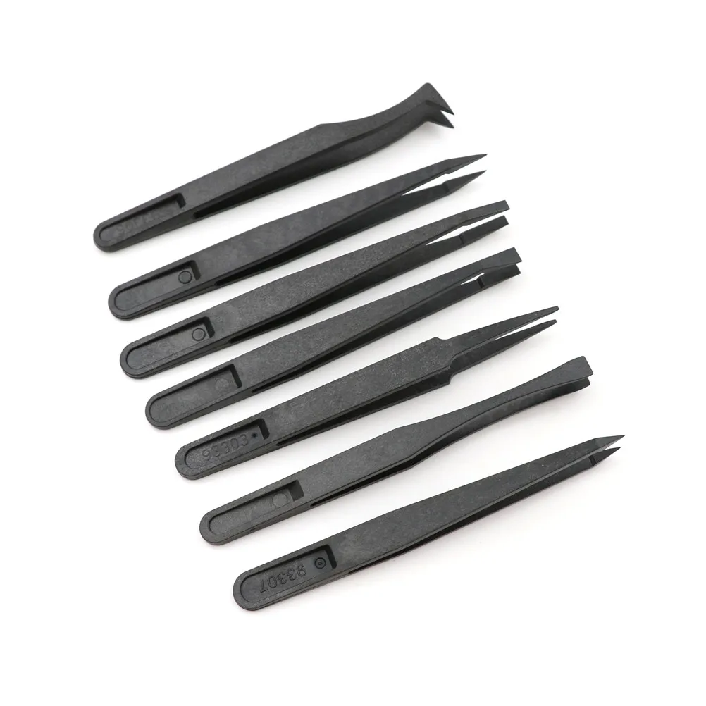 

7pcs/set Black ESD Tweezers Set Anti Static Tool Hard Plastic Electronic Tweezers Forceps Precision Tweezer Set 11 Cm