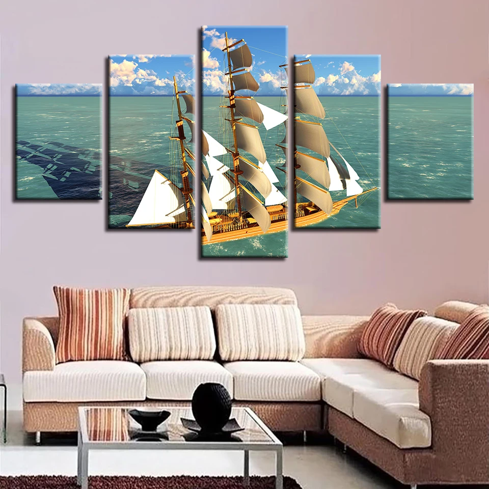HD с 5 шт. плакат парусник на море фотографии домашний Декор стены искусства пейзаж