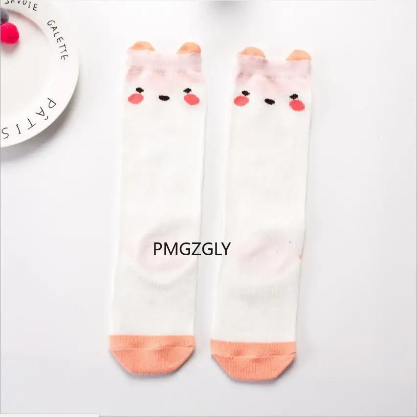 Calcetines largos hasta la rodilla con estampado de animales para ni&ntilde;os y ni&ntilde;as, calcet&iacute;n de algod&oacute;n con dise&ntilde;o de zorro y gato, bonitos dibujos animados-4