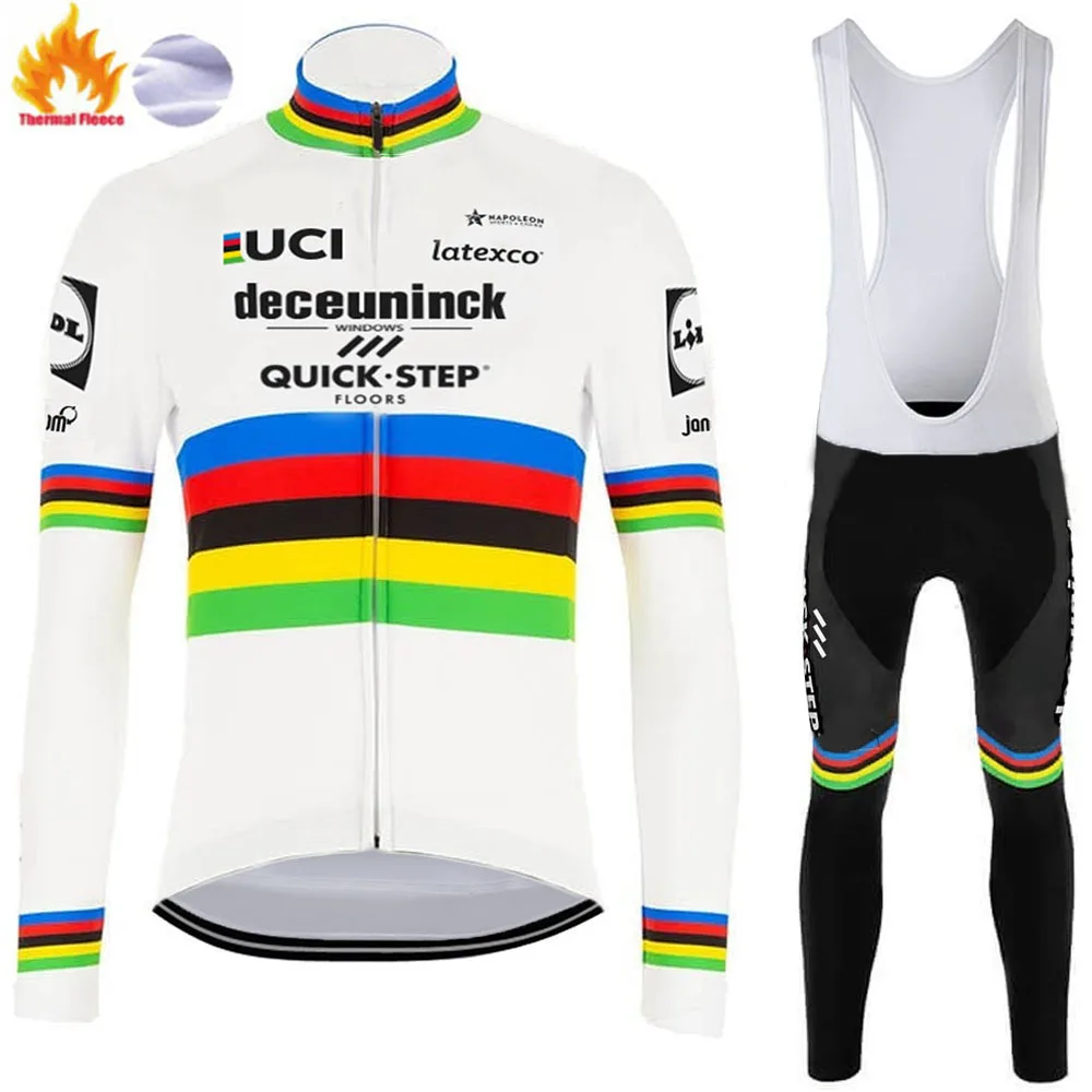 

World Champion 2021 QUICK STEP Cycling Jersey Set Winter Cycling Clothing Road Bike Shirt Suit Bicycle Pants MTB Maillot Culotte