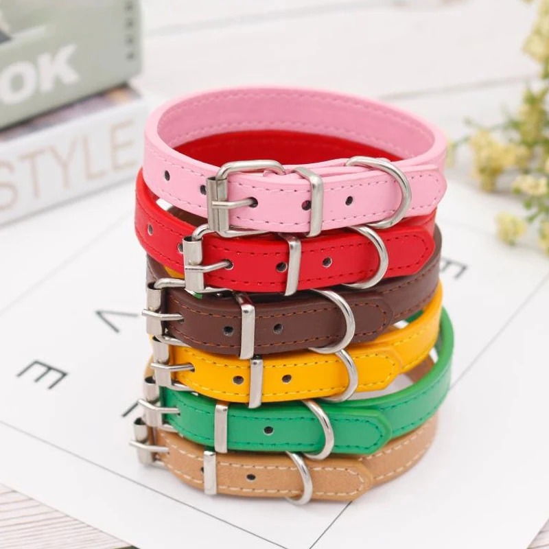 

PU Leather Pure Color Neckband Outdoor Walking Traction Neckband Small Medium Sized Large Dog Collar Cat Necklace Pet Products