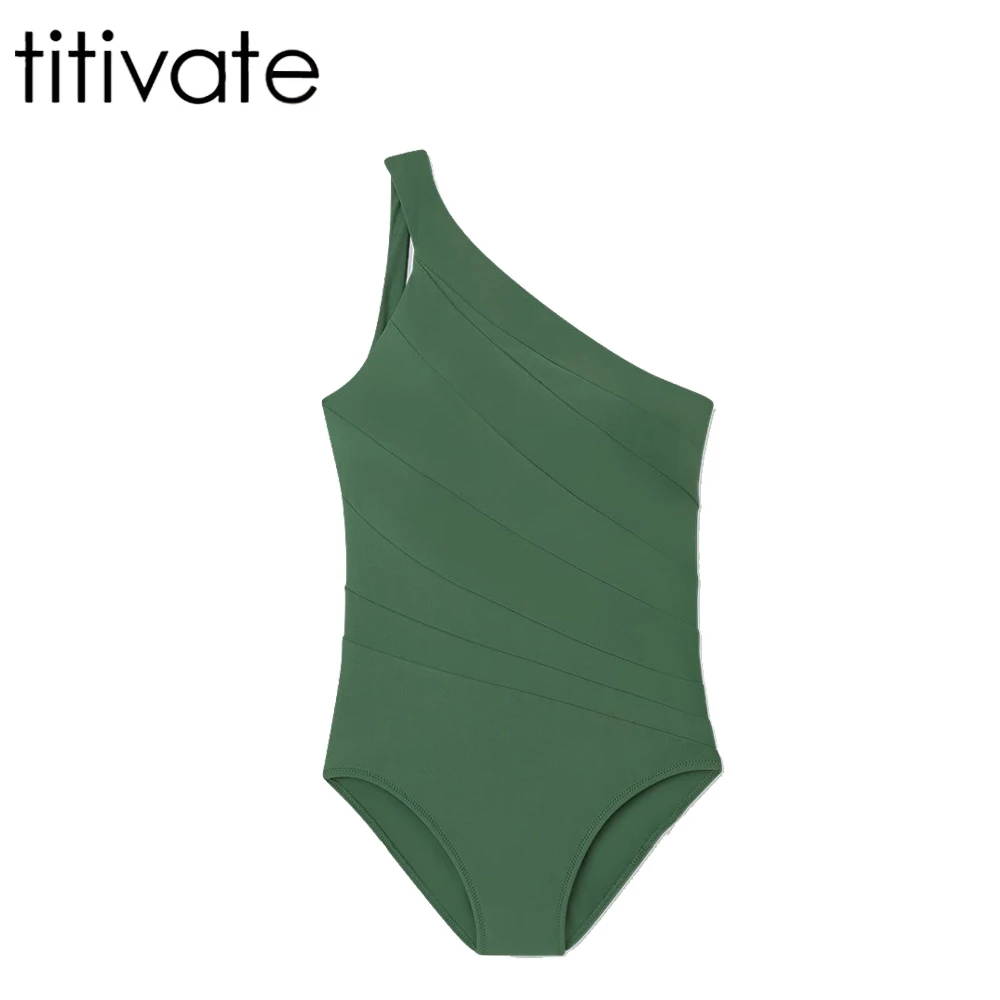 

titivate Women One Piece Single Shoulder Swimsuit Bathing Suit Swimwear