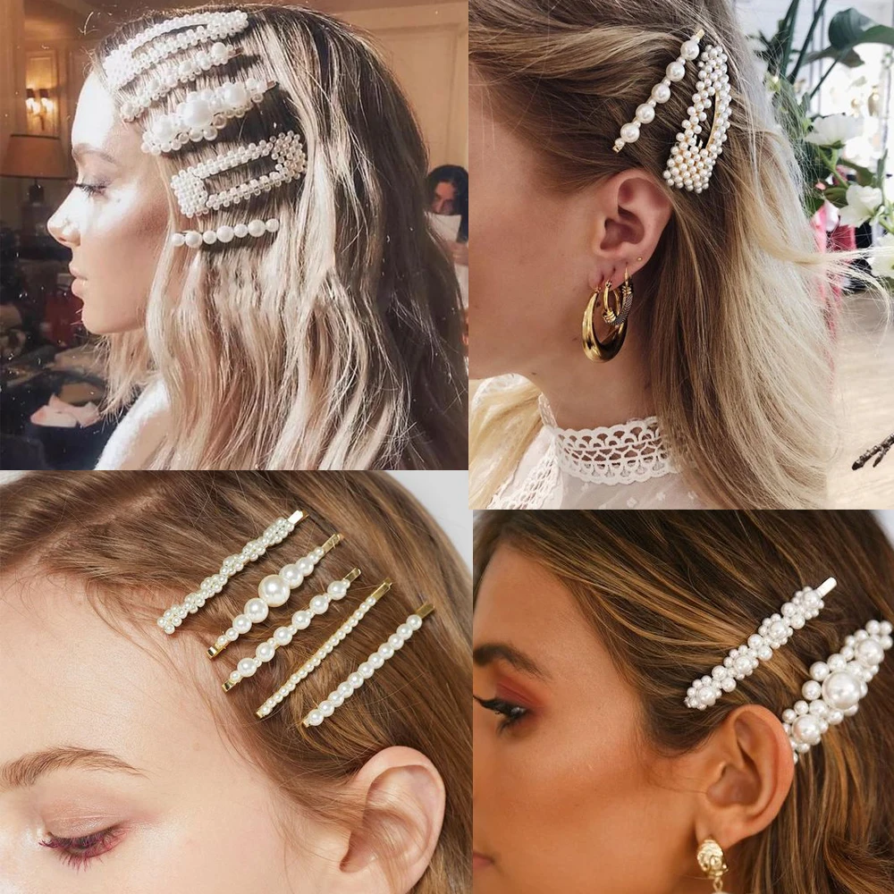 

Fashion New Women Girls Pearls Rhinestone Korean Style Hair Clips Hairpins Set Girls Elegant Hair Accessories Headwaer Ornament