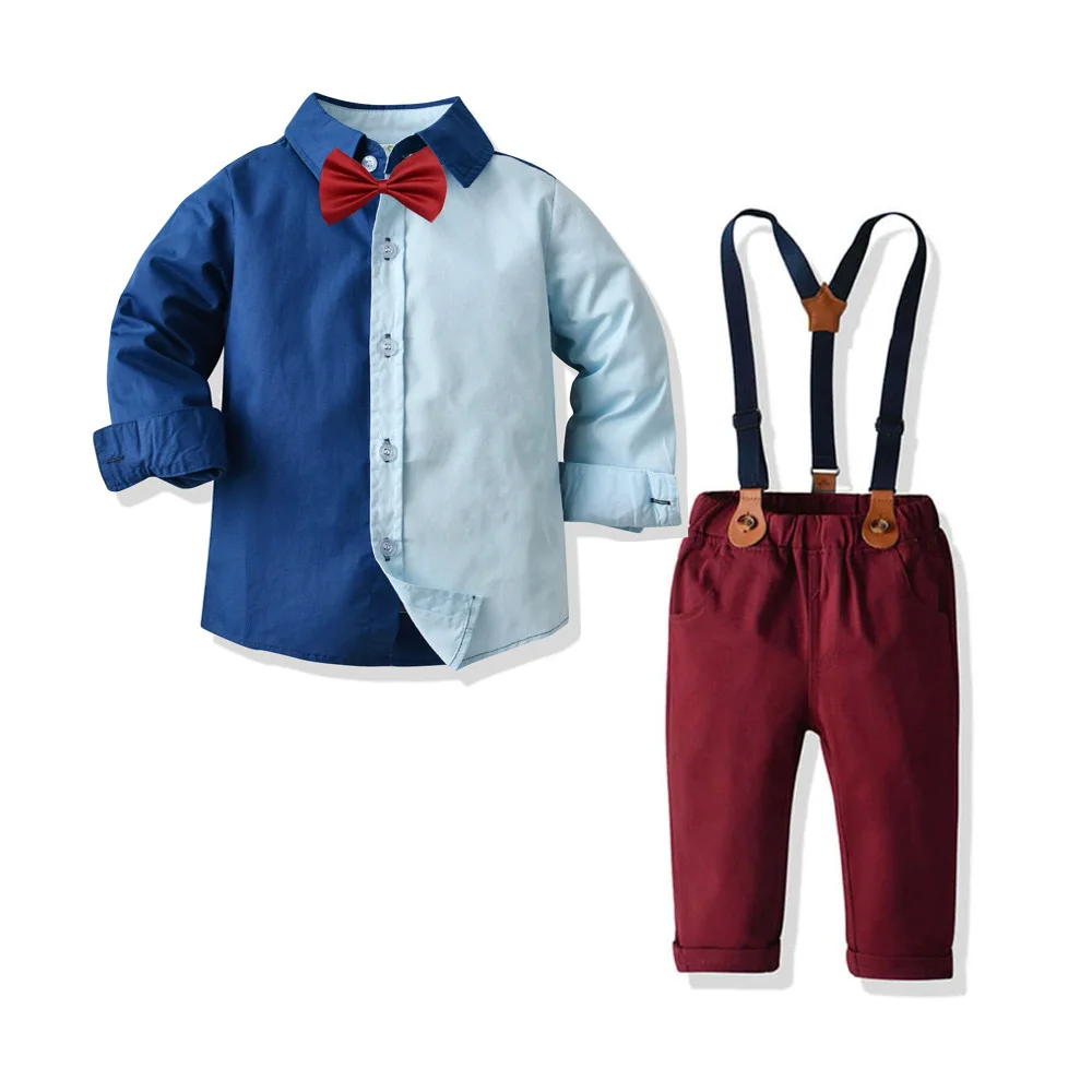 

Baby Boys Formal Clothes Sets Colorblock T-shirt Turn-down Collar Button Baby Long Sleeve Cotton Casual Stripes Spring/Autumn
