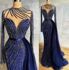 Женское вечернее платье-русалка, темно-синее платье со шлейфом, платье в арабском стиле для выпускного вечера