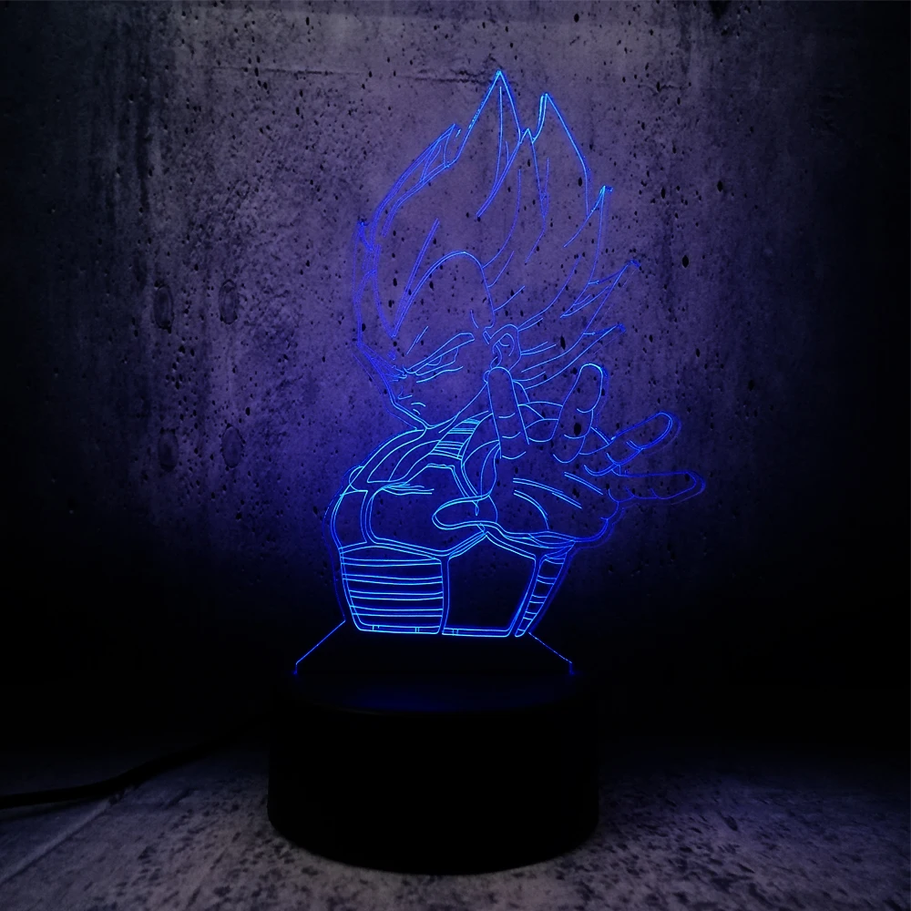 Vegeta led Super Saiyan Seven Dragon Ball 3D ночник лампа настольная красочная визуальная Иллюзия