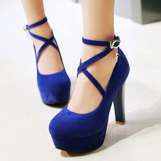 LIHUAMAO/женские туфли из дышащей замши синего цвета на платформе и высоком каблуке