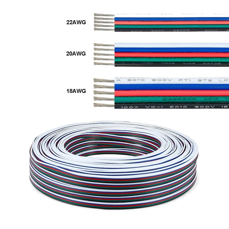 RGBW Электрический кабель 100 м 22AWG 20AWG луженая медная проволока 5 контактный провод SM