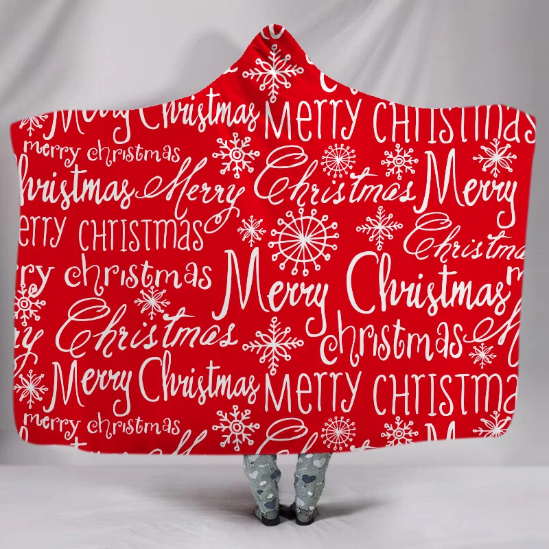 

Christmas Hooded Blanket for Adults Floral Sherpa Fleece Wearable plush Throw Blanket on Bed Sofa Thick warm B2009
