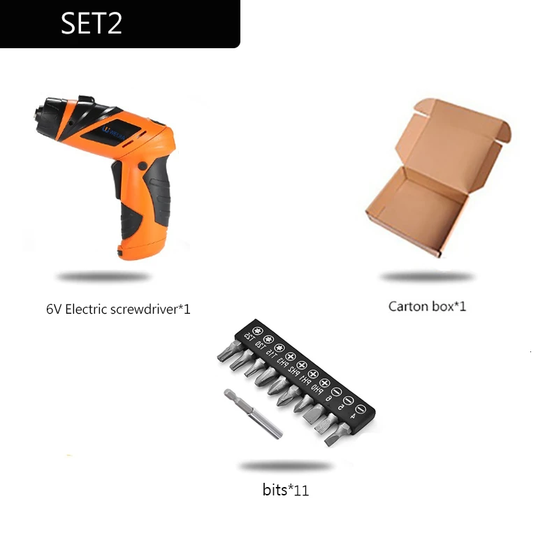 PTS-018-SET2 6 в Электрическая отвертка аккумуляторная дрель мини беспроводной драйвер питания DC Батарея ремонтный набор инструментов с светодиодный светильник с 7 или 11 бит - Цвет: PTS-018-SET2