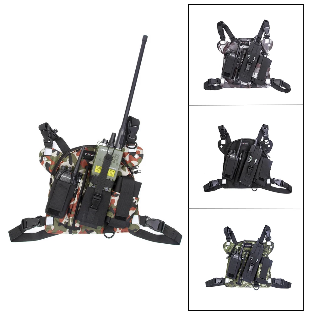 

Portable Chest Rig Bag Radio Harness Front Pouch Holster Military Vest Rig Bag Adjustable Radio Waist Pouch for Baofeng Motorola