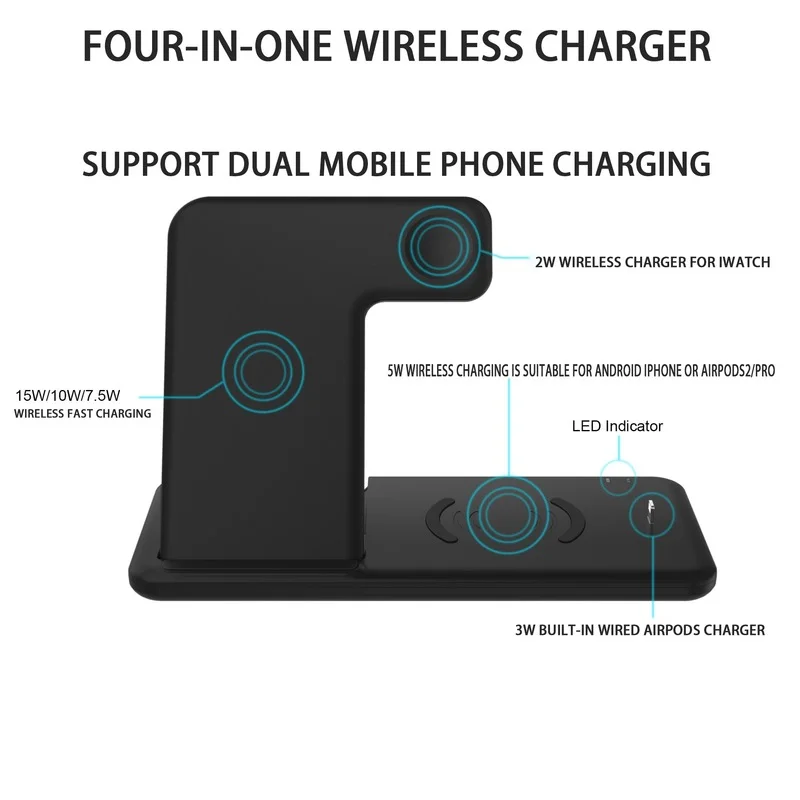 

15W Fast Wireless Charging Station Dual Mobile Phone Multifunctional Holder for Android Iphone Apple Headset Watch Accessories