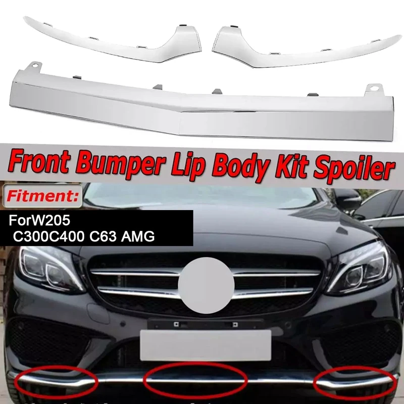

Car Chrome Front Bumper Lip Lower Splitter Cover Trim for Benz W205 C300 C400 C63 AMG 2058851574
