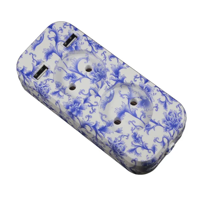 

ExtensionSocket It Is Easy Fixing Cable 2 USB Port EU Standard 5V2A Classical Chinese Ceramic Color Outlet Without cable A8USB