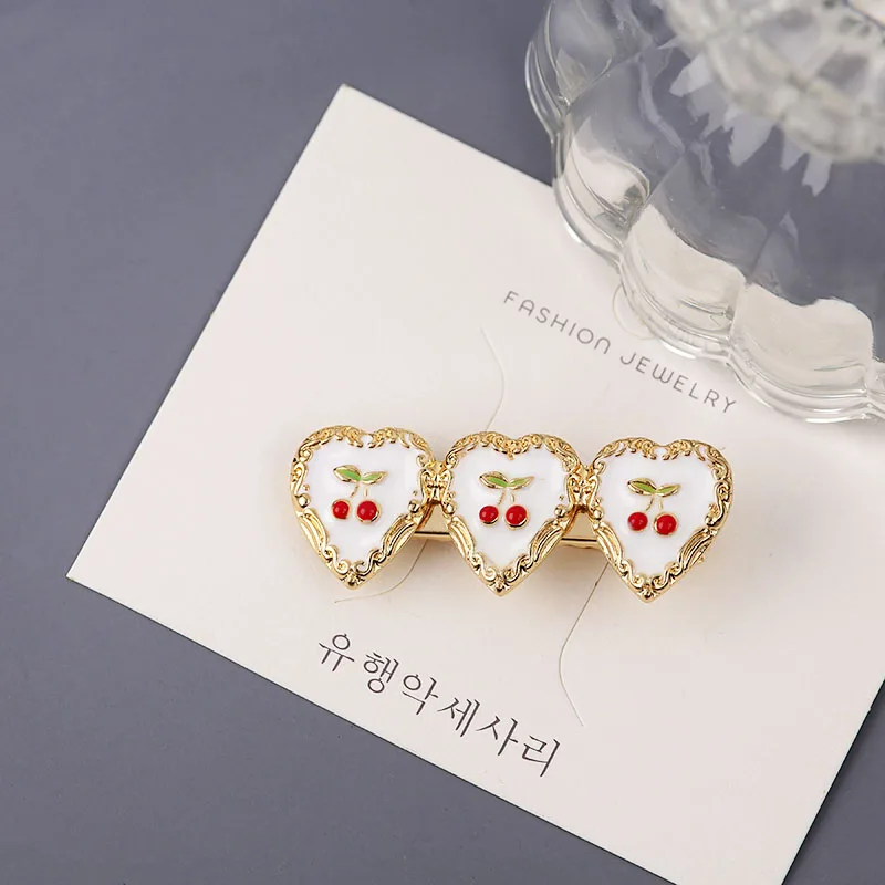 Заколки для волос женские модные милые и романтичные эмалированные с вишенками