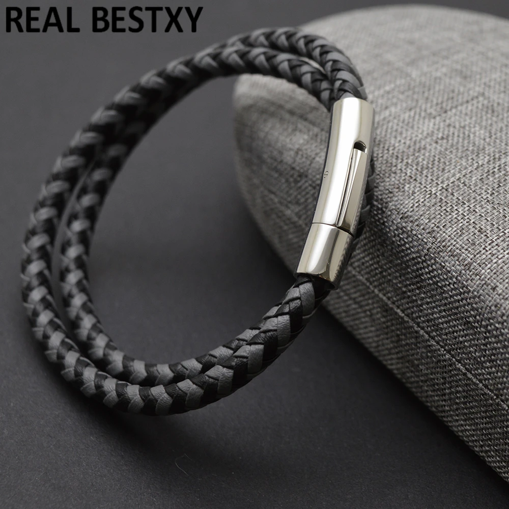 Мужские плетеные кожаные браслеты с логотипом на заказ серое черное украшение из