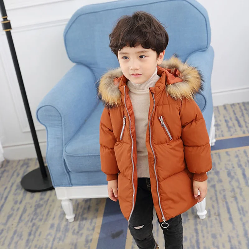 Детский пуховик с длинным меховым воротником детская одежда для мальчиков и
