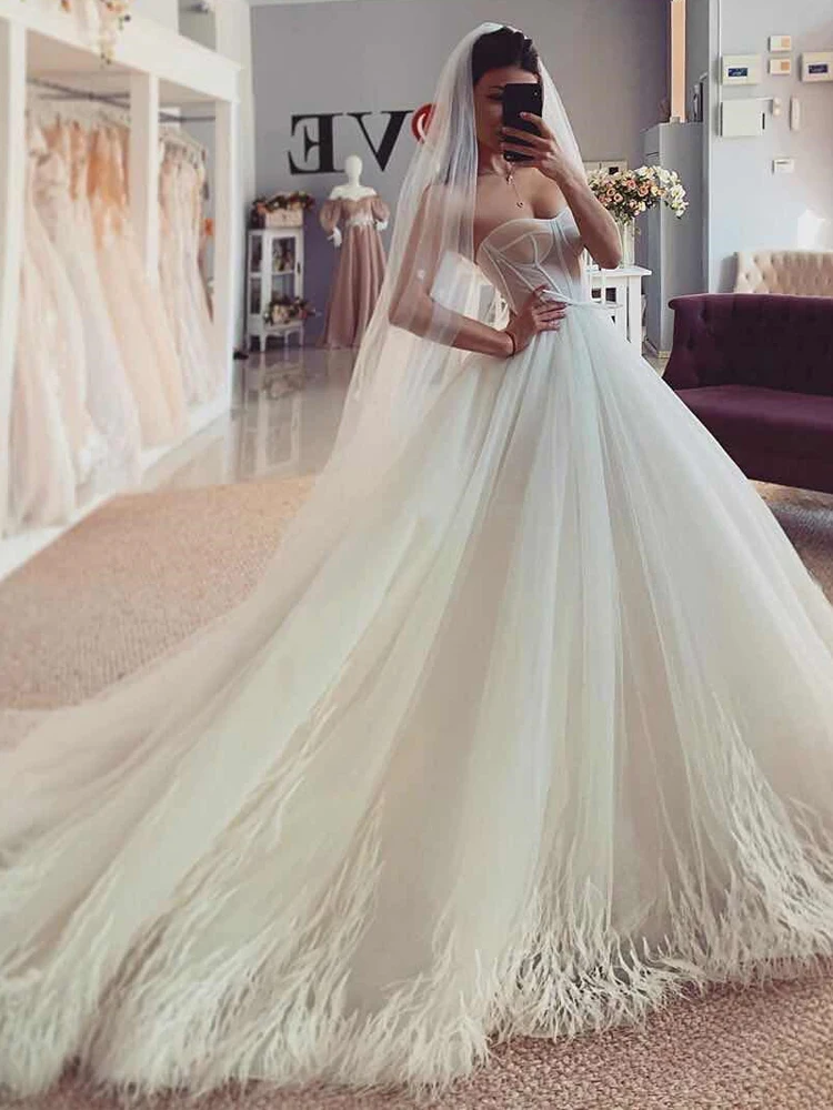 Свадебные платья LORIE без рукавов 2020 свадебные из Мягкого Тюля с перьями женское