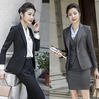gray womens skirt suit elegant long sleeve blazer and skirt two pieces set office ladies plus size formal business work wear