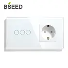 Настенный сенсорный выключатель BSEED европейского стандарта, 3 клавиши, 1 канал, 2 канала, розетка с прозрачной стеклянной панелью, 3 цвета, белый, черный, с перфорацией