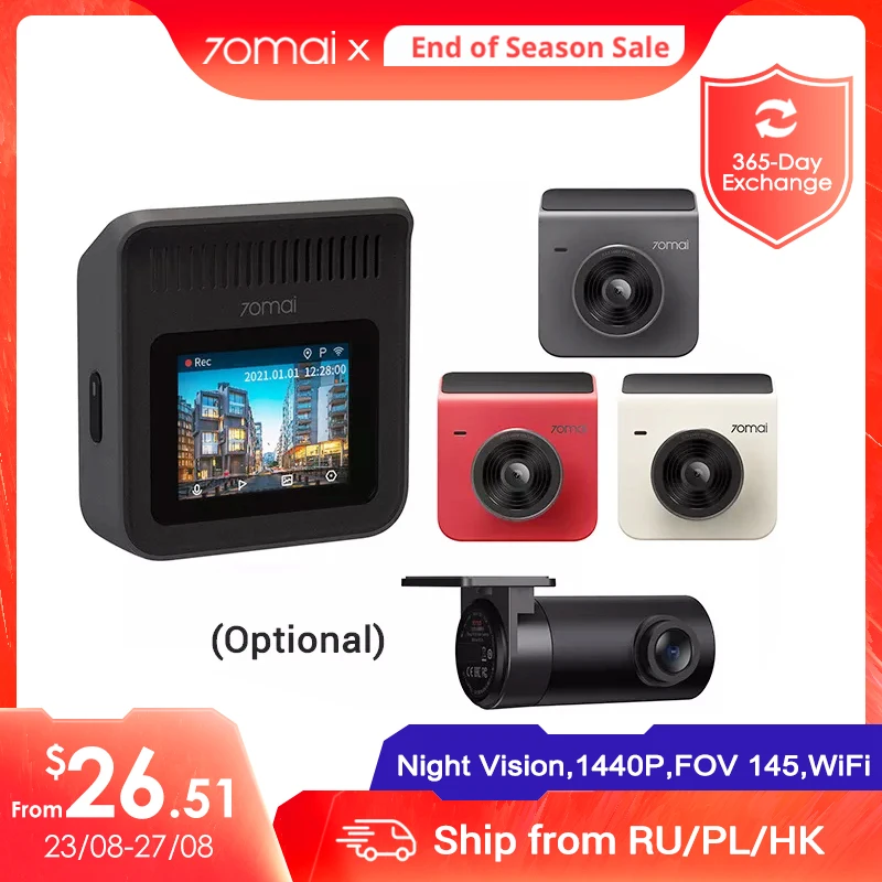  70mai New Dash Cam A400 Recorder 1440P QHD Super Night Vision Free Wifi Dual Sight 2.0" IPS Screen Parking Monitor 