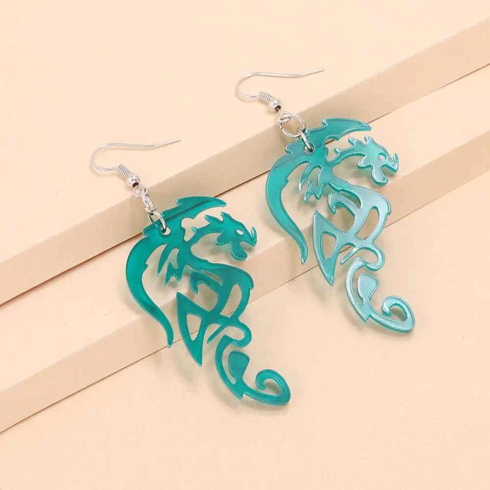 Забавные акриловые висячие серьги с зеленым демоном и драконом для женщин