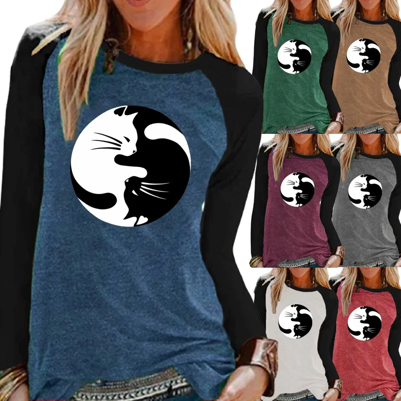 

Women Fashion Printing Graphic Tee Autumn and Winter Long Sleeve Plus Size Loose Shirt Casual T-shirt Round Neck Pullover Tops
