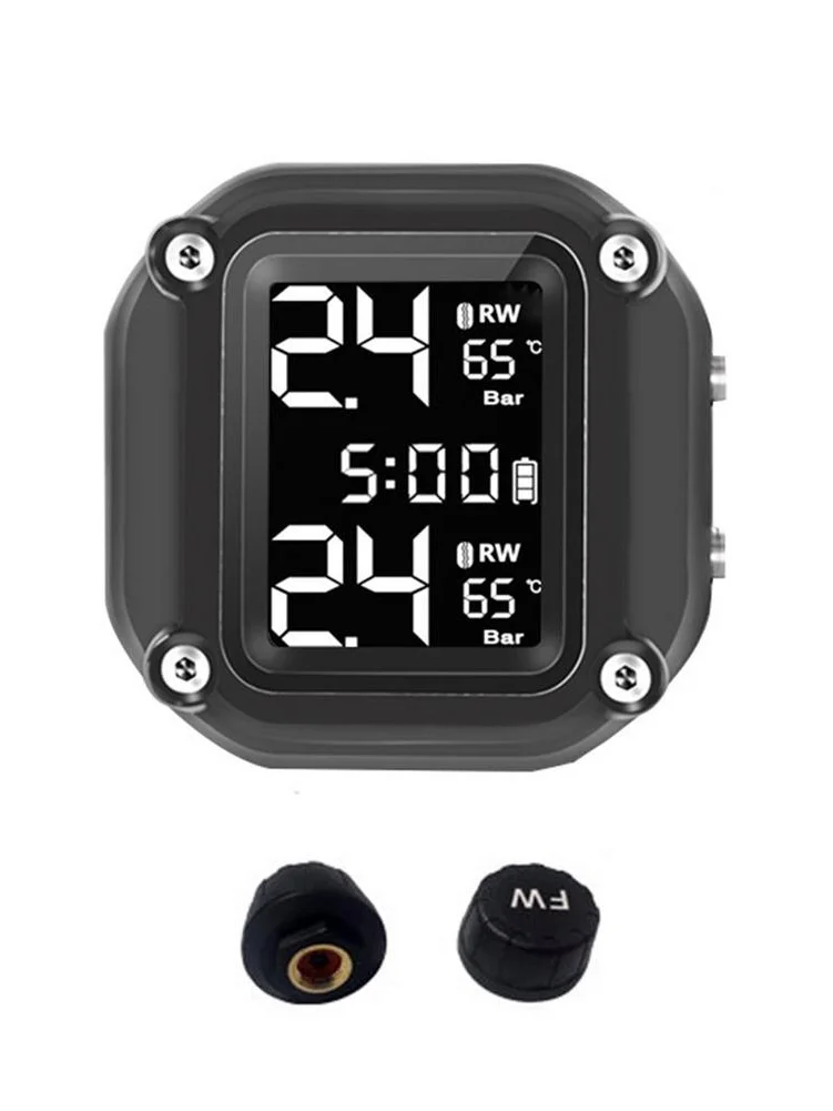 

Motorcycle TPMS Motor Tire Pressure Tyre Temperature Monitoring Alarm System with 2 External Sensors motos USB Charging