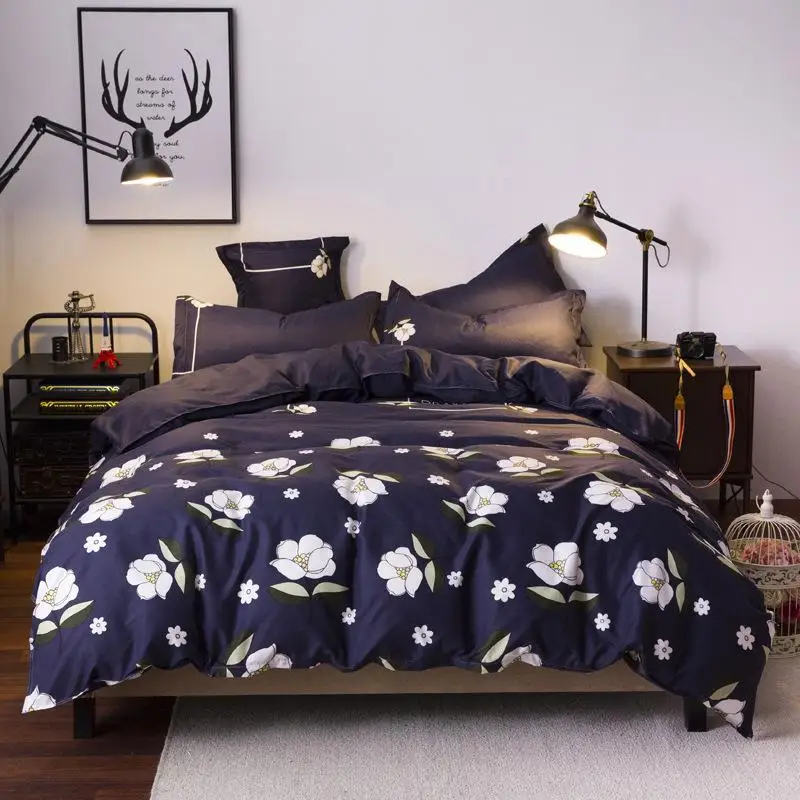 

Темно-синий комплект постельного белья с цветочным принтом, пододеяльник для девочек, простыни и наволочки для взрослых и детей, Комплект п...
