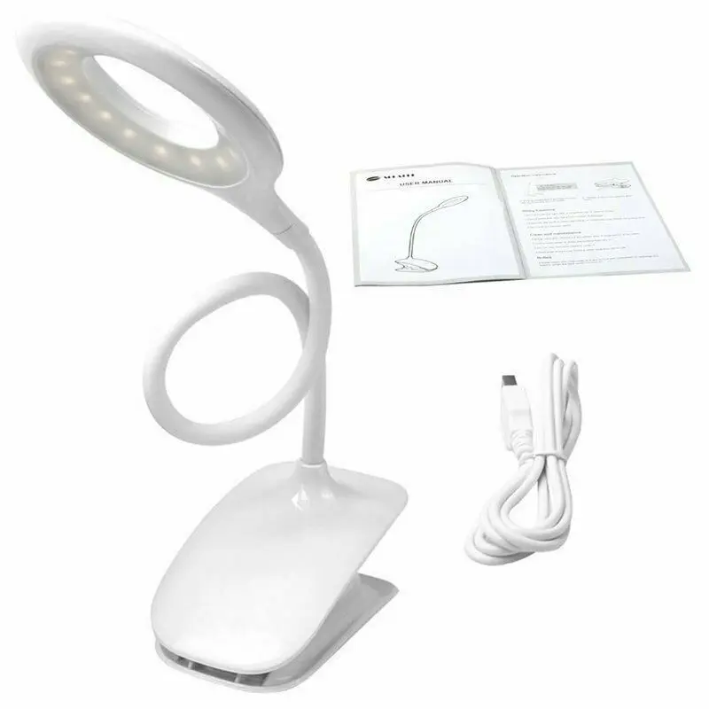 

Clip-On Desk USB Reading Light Daylight White 3-Brightness LED Flexible Beside Bed Table Light With Touch Button Car Light