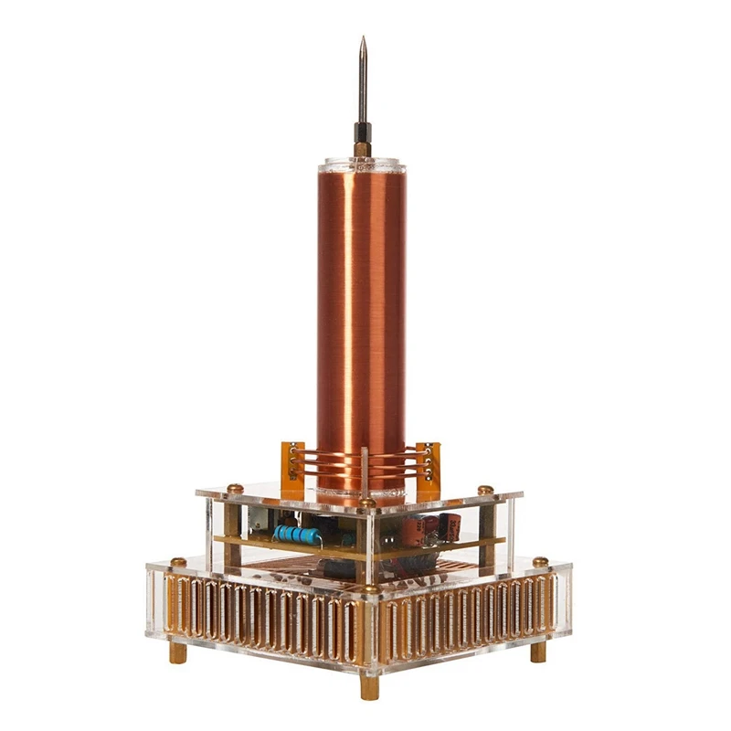 

Музыкальная катушка Tesla с акриловой основой Arc Plasma громкоговоритель Беспроводная передача эксперимент настольная игрушка модель золотая ш...