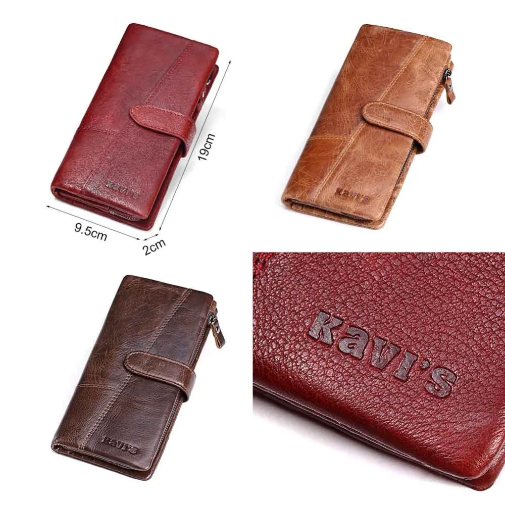 KAVIS Luxury Brand 100% Genuine Cowhide Leather Portomonee Vintage Walet Male Wallet Men Long Clutch with Coin Purse Pocket Rfid | Багаж и