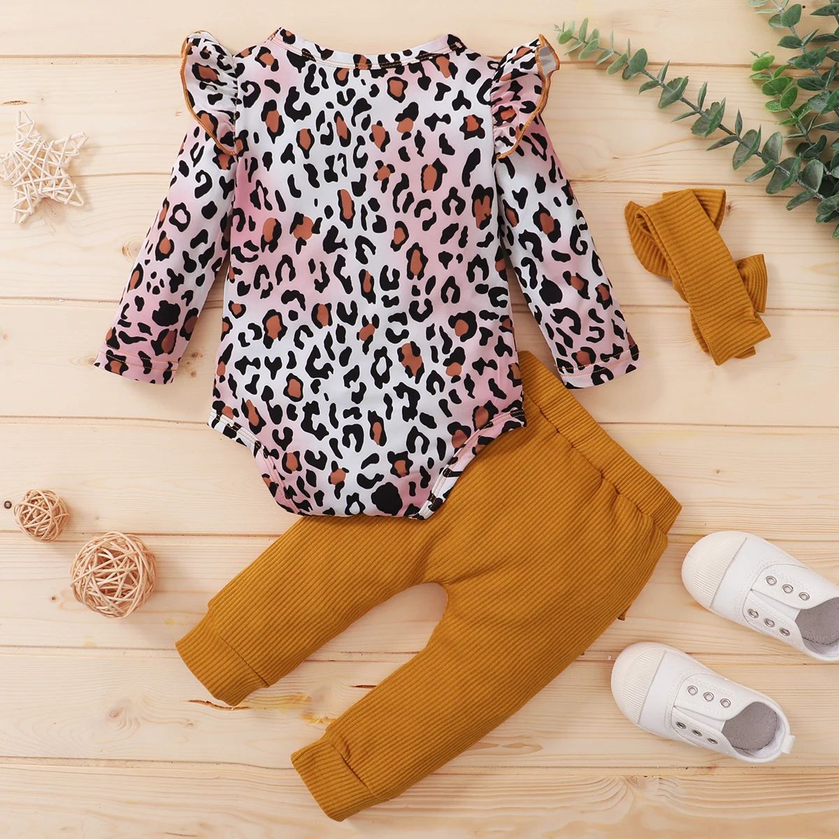 

Pudcoco 2020 Autumn 0-24M Toddler Baby Girls 3Pcs Set Leopard Print Ruffled Long Sleeve Bodysuit+Back Ruffled Pants+Headband