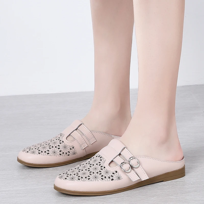 

Summer Slip On Flat Womens Shoes Flats Women Genuine Leather Casual Comfort Korean Style 2020 New Beige White Pink
