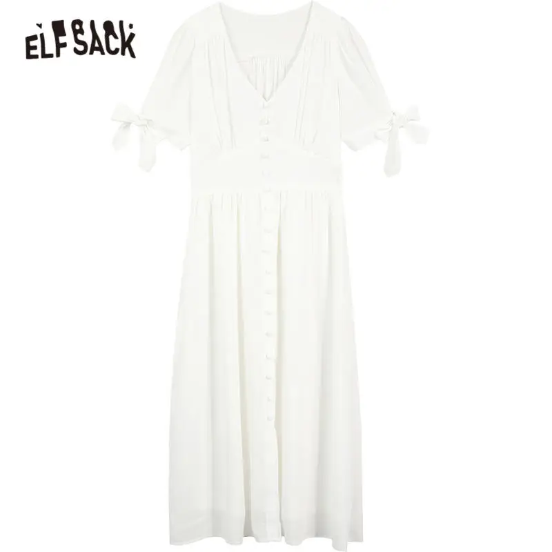 Женское однобортное платье средней длины ELFSACK белое однотонное Повседневное с