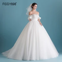 ivory ball gown wedding dresses 2021 pearls off shoulder bride dress with bow vintage dresses for women 2020 elegant